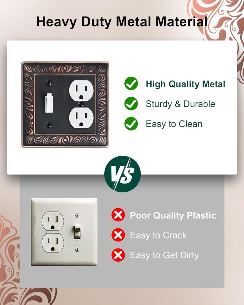 treewell 2-Pack Combo Toggle/Duplex Light Switch Cover Plate, Paisley Pattern Decorative Wall Outlet Cover Plate, Aged Bronze 2 Gang Metal Wall Plates for Electrical Outlets, Light Switch - Image 4